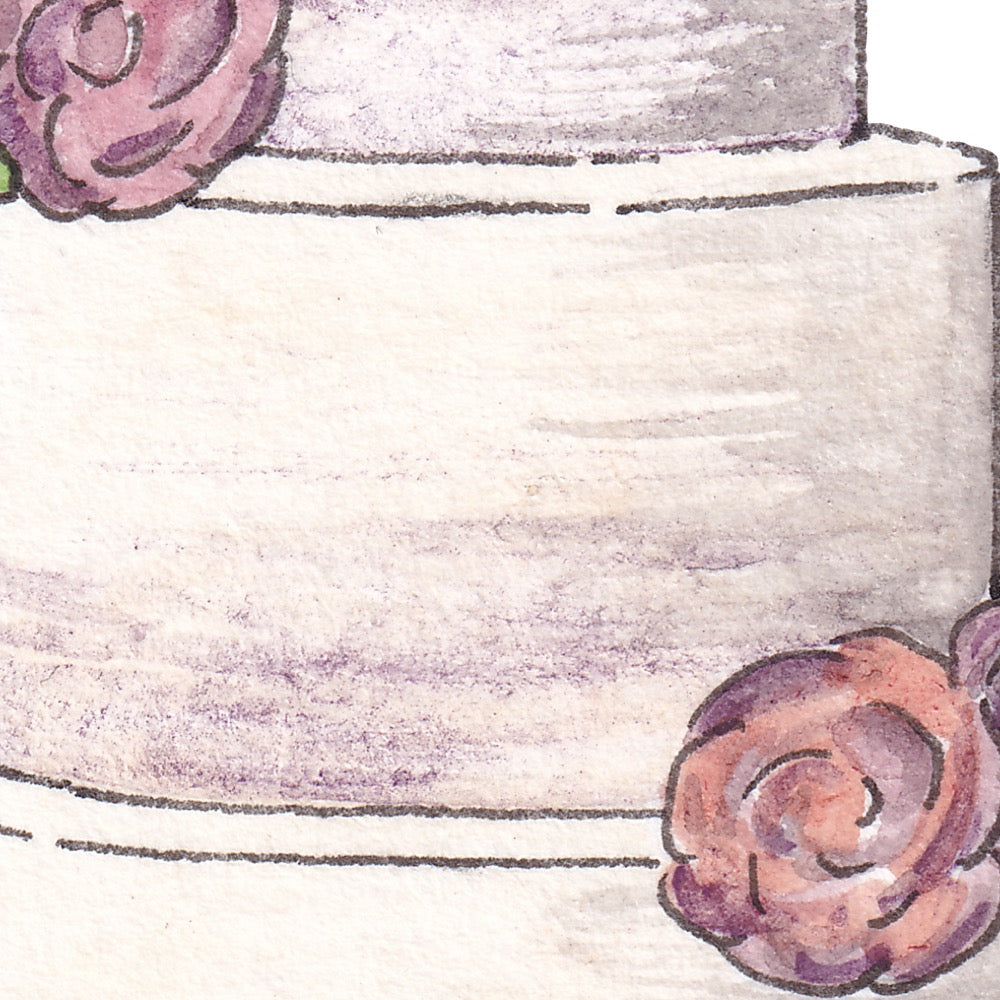 Arwil Art and Design watercolour illustration of a cake, with gentle shading and fine line details - cropped to show detail