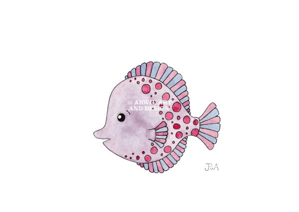 Watercolour illustration of a fish, with gentle shading and fine line details. Watermark copyright Arwil Art and Design