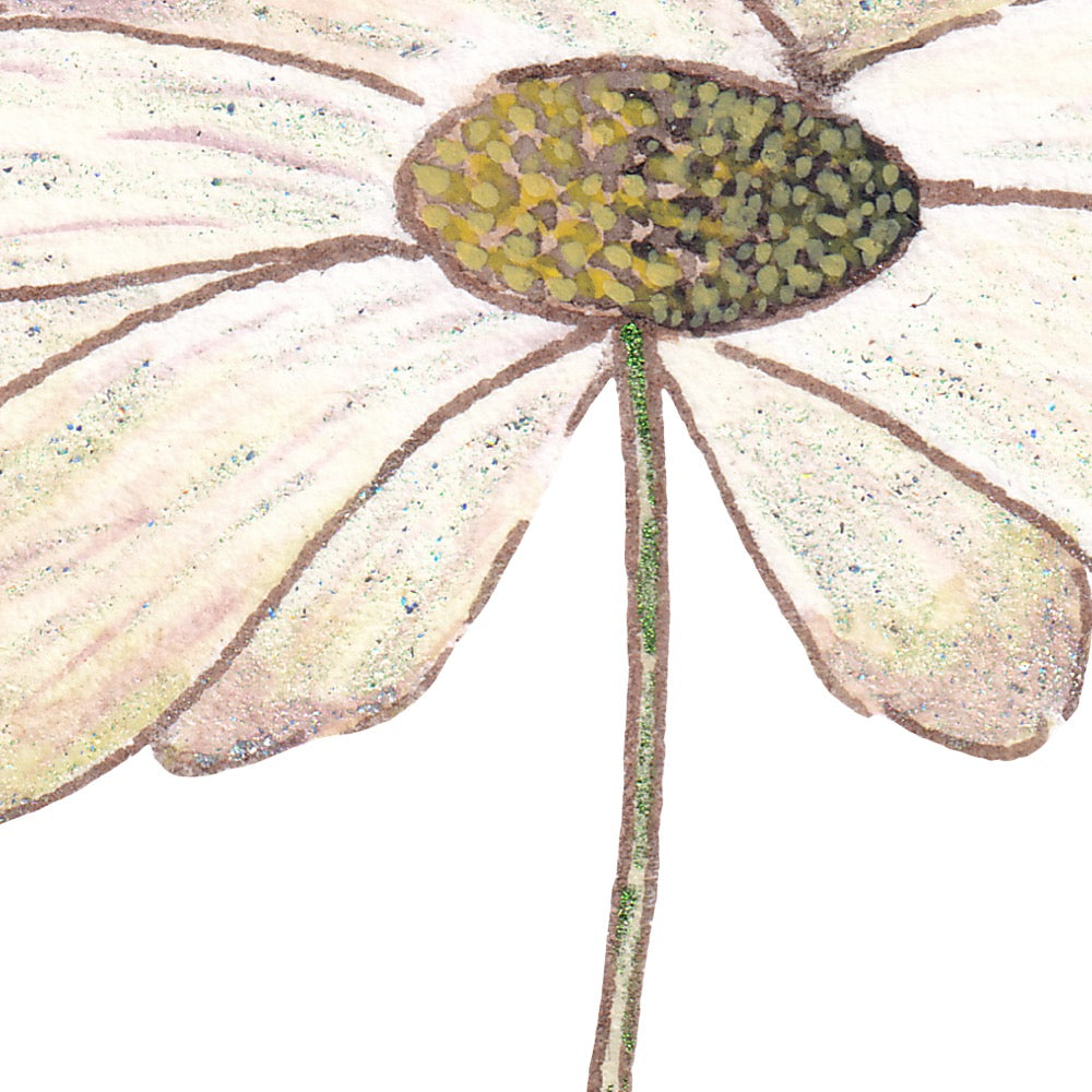 Arwil Art and Design watercolour illustration of a daisy, with gentle shading and fine line details - cropped to show detail