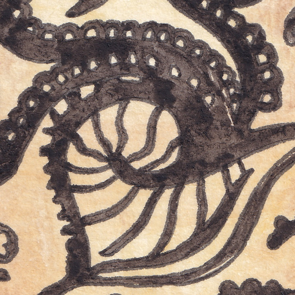 Arwil Art and Design watercolour illustration of a nautilus rhyton vase, with gentle shading and fine line details - cropped to show detail