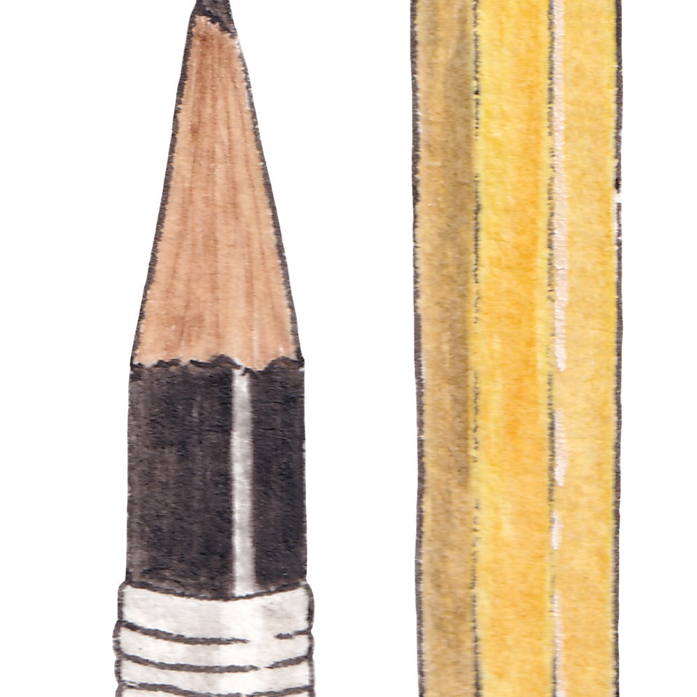 Arwil Art and Design watercolour illustration of two pencils, with gentle shading and fine line details - cropped to show detail