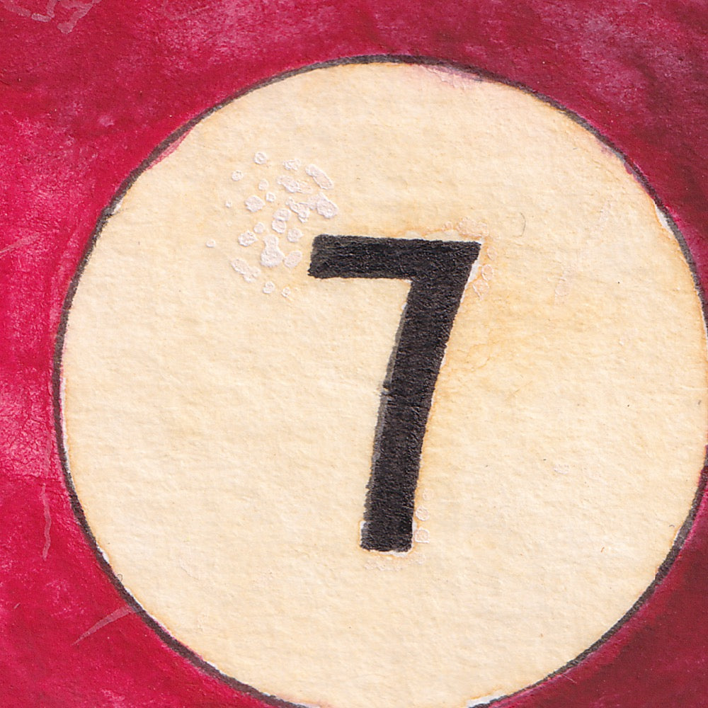 Arwil Art and Design watercolour illustration of a pool ball, with gentle shading and fine line details - cropped to show detail